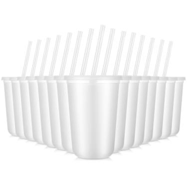 Imagem de Lounsweer Copos reutilizáveis com canudos e tampas, copos transparentes de 473 ml, copos de plástico para lembrancinhas de festa com tampas, caneca de viagem para bebidas geladas, festas aquáticas