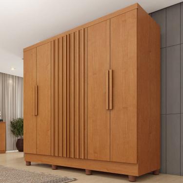 Imagem de Guarda-Roupa Casal Itaperuna 6 Portas 4 Gavetas Ripado Flex Cinamomo 33235 - Tcil Móveis