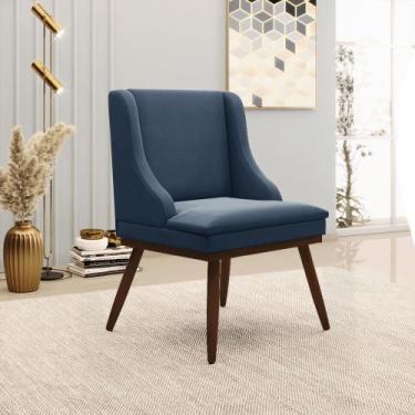 Imagem de Cadeira de Jantar Liz Suede Base Fixa Madeira com Pés Palito Tabaco - 