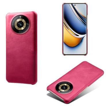 Imagem de Capa para OPPO Realme 11 Pro PLUS 5G,Proteção contra quedas,Casca de volta de cor sólida simples,Design de couro de imitação de plástico-Rose