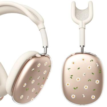 Imagem de BlHMCASE Capa de fone de ouvido para AirPods Max, lindas capas transparentes de margarida, capa de silicone bege para fones de ouvido para Apple AirPods Max