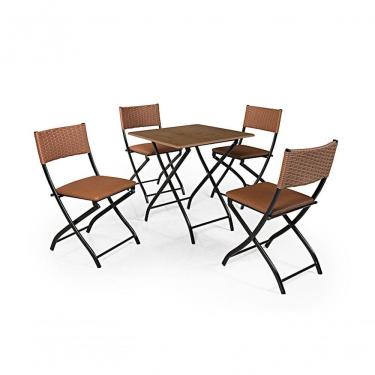 Imagem de Jogo De Mesa Dobravel Imbuia Com 4 Cadeiras Caramelo