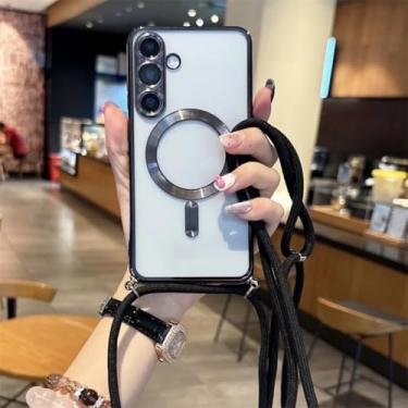 Imagem de Capa magnética de luxo com alça para Samsung Galaxy S25 S24 Fe A06 A07 A16 A17 A25 A24 A26 A35 A36 A54 A55 A56 Capa transversal com cordão (para A54/preto)