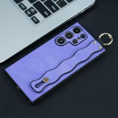 Imagem de Capa de couro com suporte para pulseira Wave para Samsung Galaxy S21 S22 S23 S24 Ultra Plus, capa protetora de silicone com fivela e suporte (para Galaxy S24 Ultra/YG roxo)
