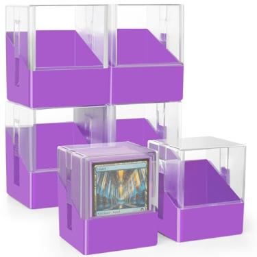 Imagem de Minahao Pacote com 6 caixas de baralho para 6 conjuntos de baralho MTG Commander ou 600 cartas TCG. - Caixa organizadora de cartões com tampa transparente para mais de 100 cartas de manga única. (roxo