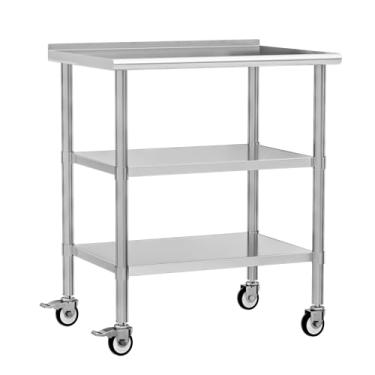 Imagem de Chingoo Mesa De Aço Inoxidável Com Rodízios De 24 X 36 Polegadas Mesa De Preparação De Metal Com 2 Prateleiras Inferiores Ajustáveis E Backsplash, Mesa De Trabalho De Aço Inoxidável Para Cozinha Com