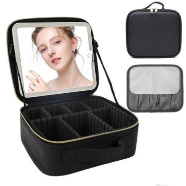 Imagem de Bolsa de maquiagem de viagem SUILU com espelho LED e PU preto claro