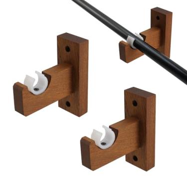 Imagem de Wealrit 2 peças de suportes de varão de cortina de madeira para guarda-roupas e chuveiros, cortinas suspensas suporte de suporte de extremidade de retorno ganchos fixados na parede (cor de madeira
