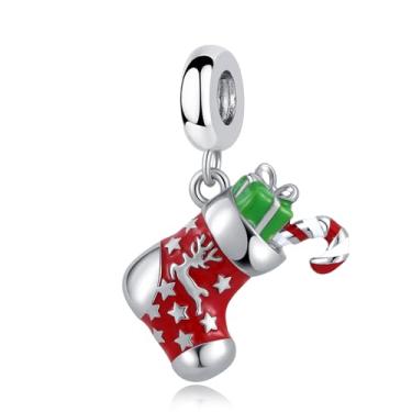 Imagem de QeenseKc Pingente de rena de Natal com berloque colorido esmaltado compatível com pulseira Pandora, presente de Natal feminino