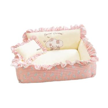Imagem de ＡＷＨＡＯ Cama para Cachorro, Sofá, Pet Lounge, Macio, Confortável, Antiderrapante, Sofá para Cães E Gatos com Travesseiro para Todas As Raças, Gatos de Interio, Xadrez Rosa Xl