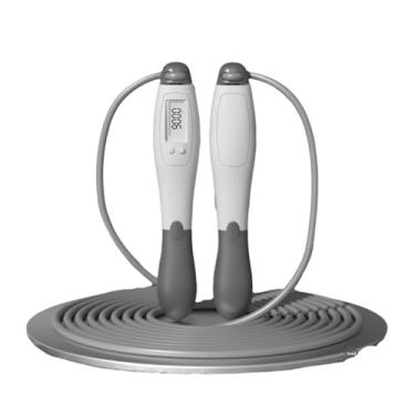 Imagem de Corda de pular digital com visor LCD, contador de calorias, temporizador, design sem fio, equipamento de exercício físico (corda longa - cinza branco)
