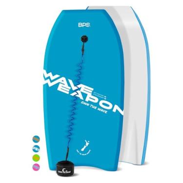 Imagem de Possua a prancha corporal Wave de 94 polegadas para adultos e crianças – Fundo HDPE Slick e núcleo EPS – Bodyboard leve perfeito para surfe – vem com correia enrolada e cordas de nadar (azul e branco)