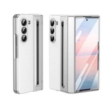 Imagem de HOULEE Capa para Samsung Galaxy Z Fold 5 com protetor de tela integrado e proteção de dobradiça e S Pen, capa protetora de couro premium com tudo incluído para Galaxy Z Fold 5 - branca
