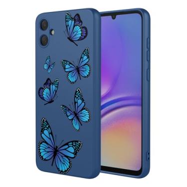 Imagem de HTXWXJC Capa de telefone para Galaxy A05, capa para Samsung A05 SM-A055F SM-A055M à prova de choque flexível bumper TPU capa macia padrão borboleta para Samsung Galaxy A05 borboleta azul