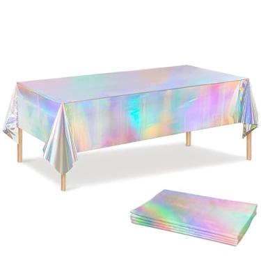 Imagem de hhdatc 4 toalhas de mesa de plástico iridescente descartáveis retangulares para festa de aniversário 137 x 274 cm para decoração de festa de casamento e festa de casamento