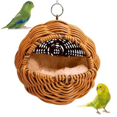 Imagem de BNOSDM Casa de ninho de papagaio de ratã, ninho de pássaro, periquito, balanço, macio, cama quente para dormir para papagaios, gaiola de pássaros, acessórios para calopsitas, periquitos, tentilhões