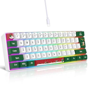 Imagem de Snpurdiri Teclado para jogos 60% com fio, retroiluminado RGB pequeno ultracompacto 61 teclas 60% teclado para jogos de PC/Mac, digitador, viagem, fácil de transportar em viagem de negócios (vermelho