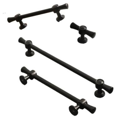 Imagem de Puxadores de porta dourados modernos pretos chineses puxadores de gaveta sólidos ferragens de móveis de liga de zinco da moda 2 peças (preto-192 mm)