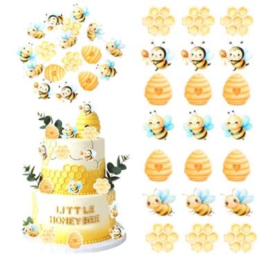 Imagem de Rsstarxi 60 Pack Edible Bumble Bee Cupcake Toppers Waper Paper Honey Bee Honeycomb Oh Babee Cupcake Picks Decorations for Bee Theme Baby Shower Kids Birthday Party Cake Decorations
