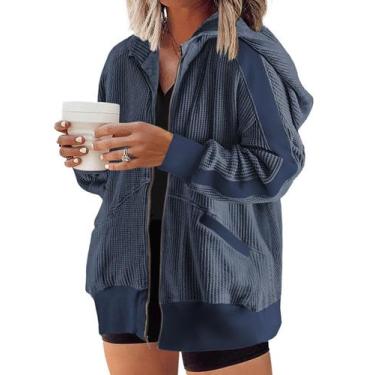 Imagem de Jaqueta feminina com capuz Eytino Plus Size de manga comprida azul 3X