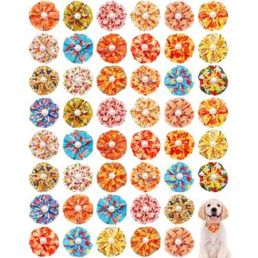 Imagem de PET SHOW Pacote com 50 coleiras para cães de outono, flores e laços, aleatórias, folhas de abóbora, pequenas, médias, grandes, cães, meninas, meninos, gatos, acessórios deslizantes para fantasias de