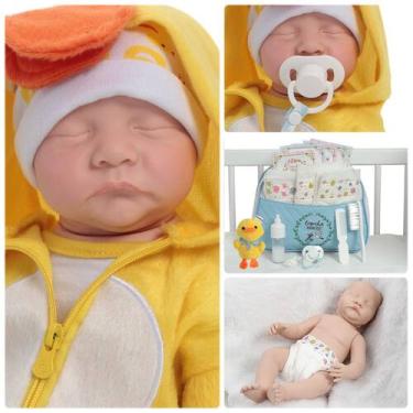 Imagem de Bebê Reborn Boneco Menino Patinho Carequinha Olho Fechado - Cegonha Re