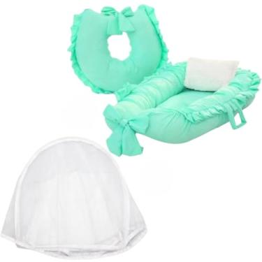 Imagem de Conjunto De Conforto E ProteçãO: Almofadas De AmamentaçãO + Barreira De SegurançA Infantil Equipada Com Rede Mosquiteira Durma Mais Profundamente, Descanse Mais Tranquilamente(Verde)