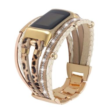 Imagem de Pulseiras de couro compatíveis com Fitbit Charge 6/Charge 5 para mulhe