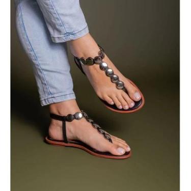 Imagem de Sandália Rasteirinha Feminina Detalhe Medalha Moeda Tendência Verão 20