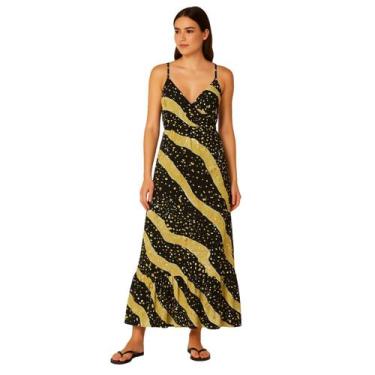 Imagem de Vestido Longo FMF Indiano Estampado Feminino, GG, Preto