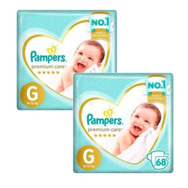 Imagem de Kit 2 Fralda Descartável Pampers Premium Care G 68 Unidades Cada