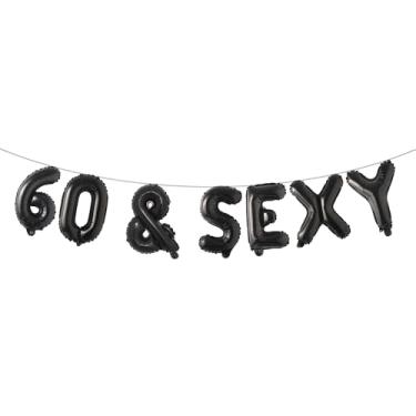 Imagem de Faixa de glitter multicolorida 60 & SEXY - Decorações de feliz aniversário de 60 anos - Artigos de festa de aniversário de 60 anos (preto 60 e SEXY)