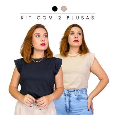 Imagem de Blusa Feminina Básica Social Muscle Tee com Ombreira Barata Kit com 2 