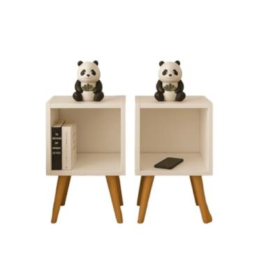 Imagem de Criadomudo para Quarto, Nicho Mesa de Cabeceira Quadrado com Pés Retro, Kit com 2(42x22cm)(branco)