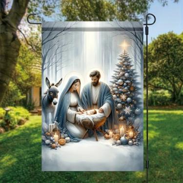Imagem de Bandeira de jardim de poliéster para presépio - Bandeira de gramado de quintal de Natal de dupla face, 45,7 x 30,5 cm - Decoração de férias ao ar livre durável para casa e jardim