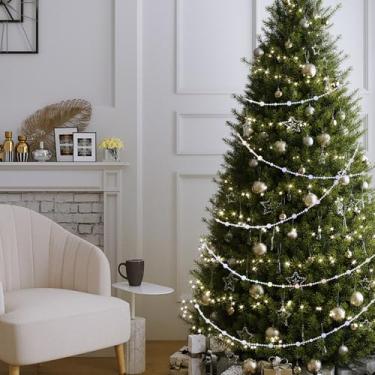 Imagem de Corrente de contas iridescentes de plástico transparente de 4,6 m, lindas contas de guirlanda de cristais de Natal, cristais brilhantes pendurados para centros de mesa, árvore de Natal e decoração de