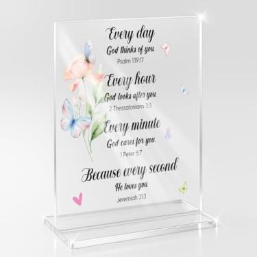 Imagem de Presentes Cristãos Religiosos Inspiradores para Mulheres Homens Ação de Graças Aposentadoria Natal Presentes de Aniversário para Amigos de Trabalho Home Office Versos da Bíblia Sinal Acrílico