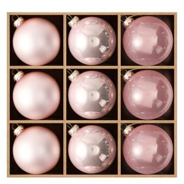 Imagem de DN DECONATION Bola de decoração de árvore de Natal, enfeites de bola de Natal de vidro rosa, conjunto de 9, enfeites de árvore de Natal transparentes de 8 cm para decoração de festa de casamento em