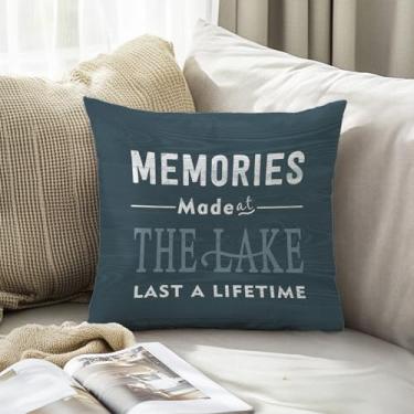 Imagem de Capas de almofada Lake Life Decor 45,7 x 45,7 cm, presentes da casa do lago, memórias feitas duram uma vida inteira, fronhas decorativas