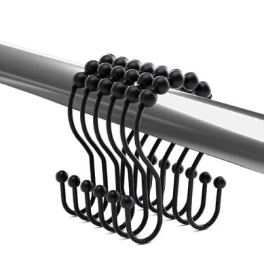 Imagem de 6 peças de ganchos de cortina de chuveiro de aço inoxidável preto – acessórios de banheiro à prova de ferrugem (6 × 12 × 3 cm)