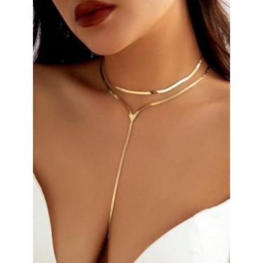 Imagem de Corrente dupla de osso de cobra longa, colar em Y, acessório feminino metálico versátil