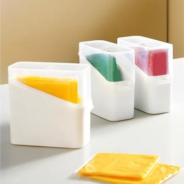 Imagem de Recipiente de queijo fatiado de 3 peças para caixa de armazenamento de geladeira com tampa flip suporte protetor de plástico (branco)