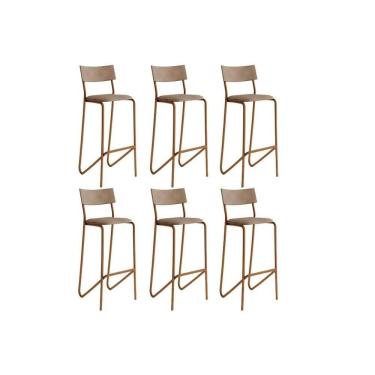 Imagem de Kit 6 Banquetas Sala Jantar Atlas 1747 6 Uni Rose-linho Areia-courano Caramelo - Carraro