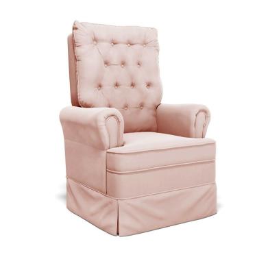 Imagem de Poltrona De Amamentação Com Balanço Laura Veludo Nude Tb111 Base De Madeira - D'rossi