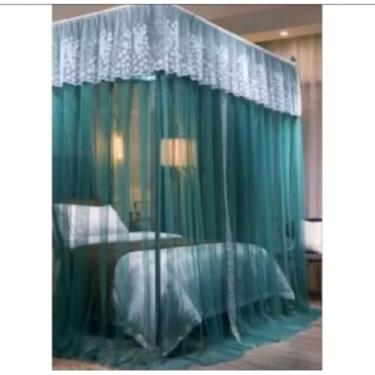 Imagem de Mosquiteiro com Armação Completo para Cama Casal/Box/Queen – Renda Volta ao Mundo Importada, Estrutura Reforçada, Estilo Palácio (verde)