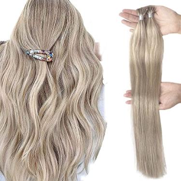 Imagem de Extensões de cabelo de queratina de 60 cm com contas de cabelo humano 100% cabelo humano de Itip sedoso cor suave #18 loiro cinza misturado com extensões de cabelo loiro alvejante #613 Itip 40g/50s