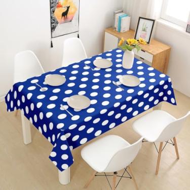 Imagem de Toalha de mesa infantil azul marinho branca, estampa redonda de bolinhas para sala de jantar, acessórios de mesa de estilo simples moderno, decoração de sala de jantar, 140 x 180 cm, oblongo