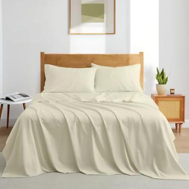 Imagem de Shreem Linen Conjunto de lençóis de solteiro GG - Luxuoso 338 fios 100% cetim de algodão egípcio, jogo de cama Twin GG com elástico em toda a volta para uma roupa de cama de qualidade de hotel (marfim