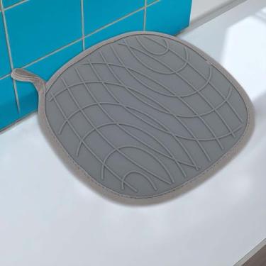 Imagem de Generic 1 peça de suportes de panela xadrez texturizado almofada resistente ao calor quadrado silicone pano de algodão cinza 20,5 x 20,5 cm