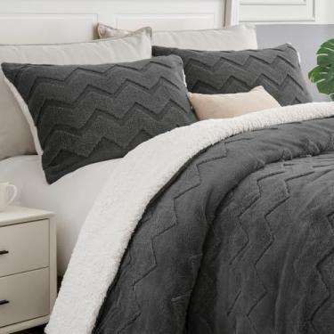 Imagem de BEDELITE Conjunto de edredom fofo King Size – Conjunto de edredom de lã de ovelha supermacio para cama king size, conjunto de cama quente de luxo para o inverno, conjunto de cama felpuda 3 peças (1